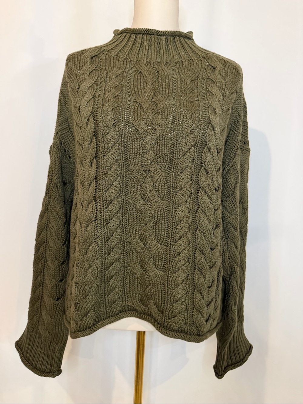 J.Crew 2025 Rollneck cable-knit sweater in woodland brush - Picture 6 of 9